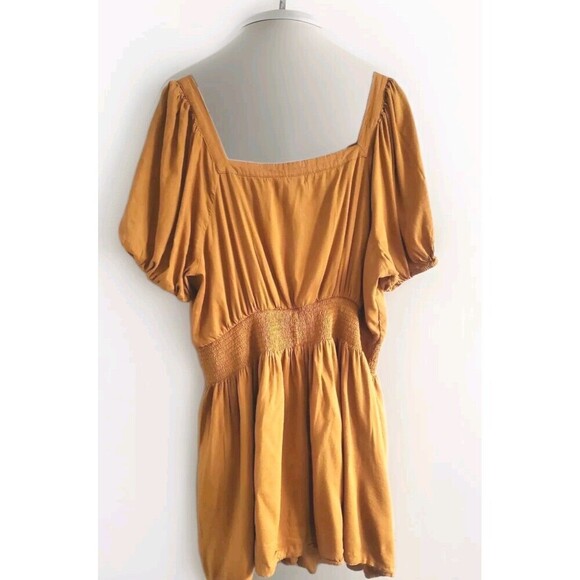Old Navy Dress Golden Brown Short Puff Sleeve Smocked Waist Women's 2X - Picture 6 of 10